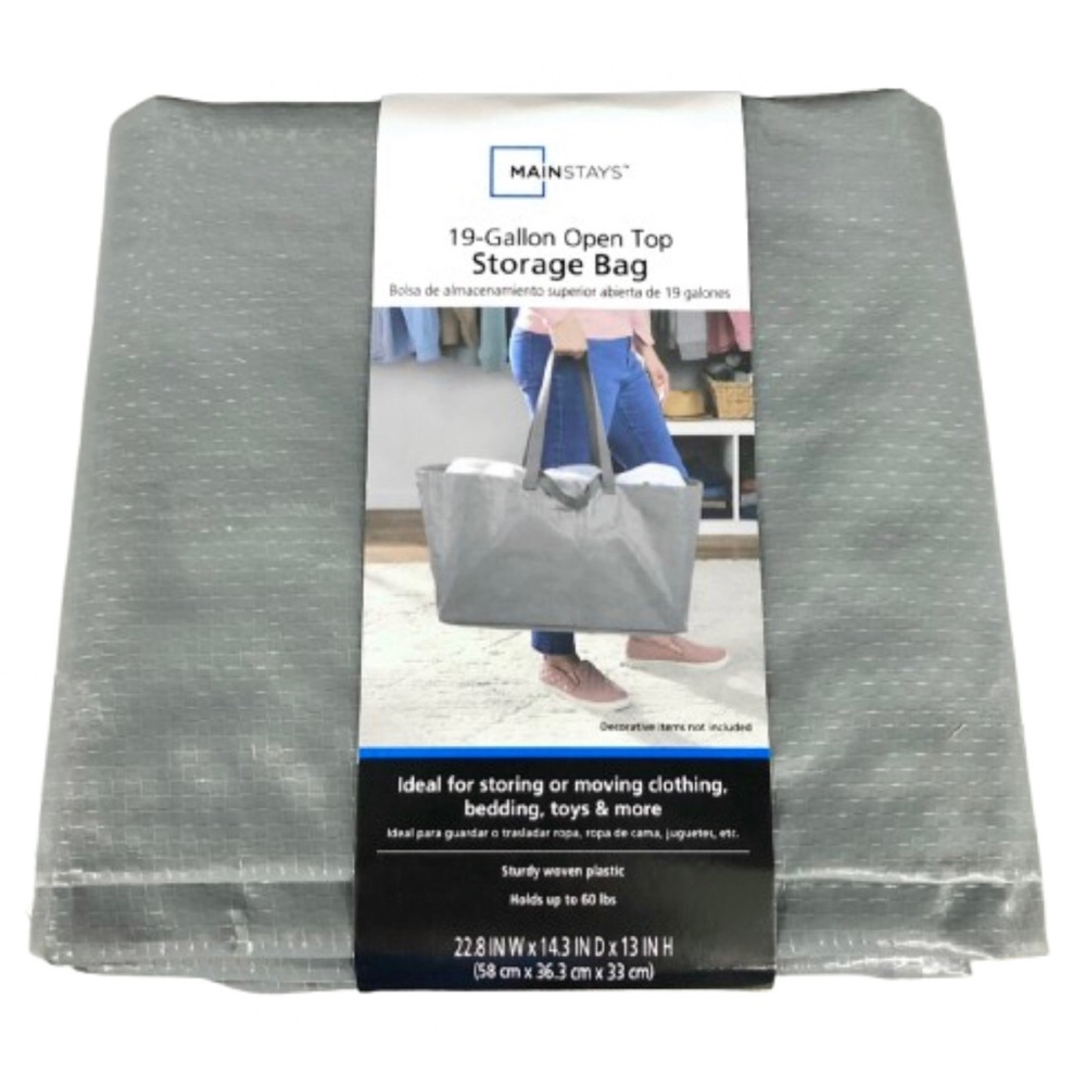 🧲$5🧲 NEW MAINSTAYS Heavy Duty Open Top Storage Bag Gray 19 Gallon, 1 Bag